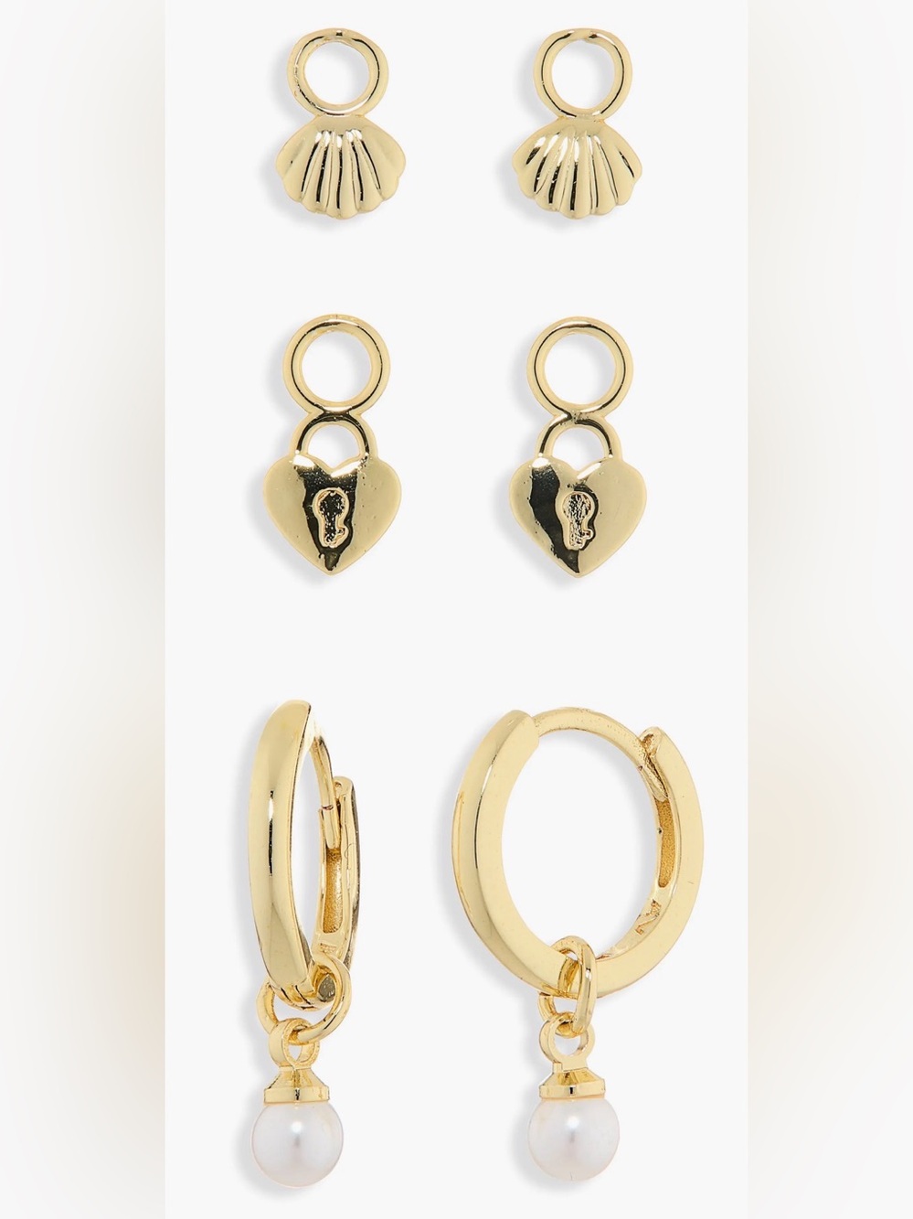 Argento Vivo 18K Gold Plated Shell Hoop Earrings & Assorted Charms 4-Piece Set